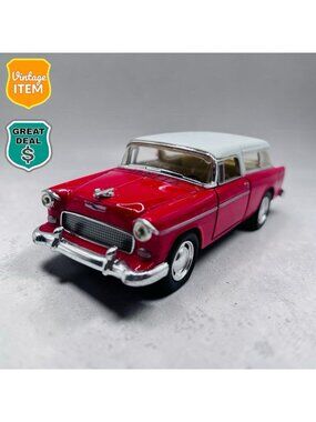Vintage Diecast 1:40 scale 5'' 1955 Chevy Nomad Wagon Red & White Model Car.